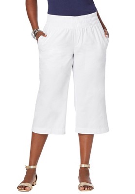 Jessica London Women's Plus Size Wide-Leg Crop Chambray Pants