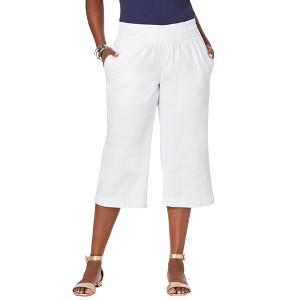 Jessica London Women's Plus Size Wide-Leg Crop Chambray Pants - 1 of 4