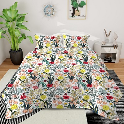 Boersma Floral Quilt 3 Pieces Microfiber Quilt Sets Lightweight Bedspreads Botanical Coverlets Quilt Bedding Set All Season Quilts Twin Size
