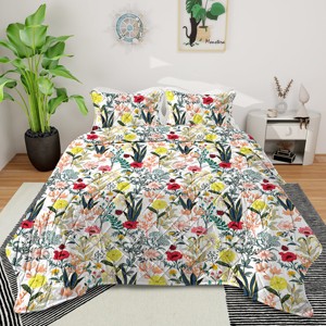 Boersma Floral Quilt 3 Pieces Microfiber Quilt Sets Lightweight Bedspreads Botanical Coverlets Quilt Bedding Set All Season Quilts Twin Size - 1 of 4