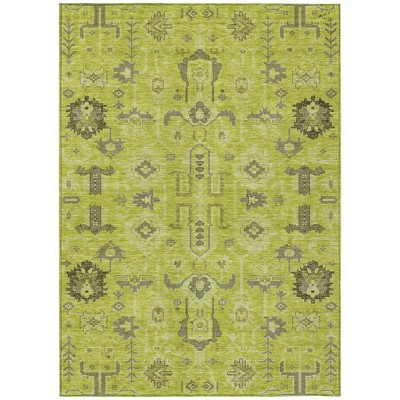 Artichoke Green And Fern Green Oriental Washable Indoor Outdoor Area Rug