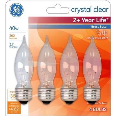 General Electric 40W 4pk CAM Long Life Incandescent Chandelier Light Bulb White