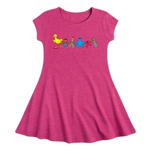 Girls' - Sesame Street - SS Group Fit & Flair Cap Sleeve Graphic Dress - 1 of 2