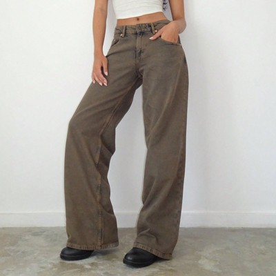 Clotth Women's Y2K Low Rise Baggy Jeans - Loose Fit Vintage Denim Pants with Zipper Fly, Casual Style Wide Leg Pant, Brown
