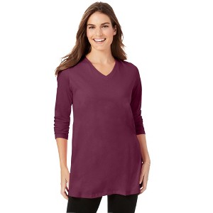 Woman Within Plus Size Perfect Long-Sleeve V-Neck Tunic - 1 of 4