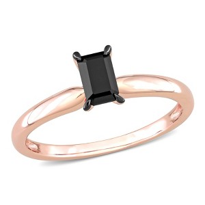 EVERLY JEWELRY | 14K Rose Gold 1/2 CT TW Emerald Cut Black Diamond Solitaire Engagement Ring - 1 of 4