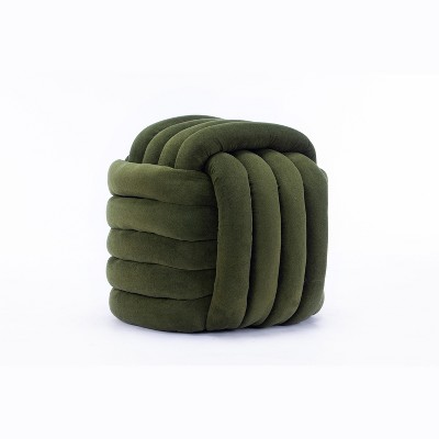 Kumasinova On-Trend Comfy Chenille Knot Design Ottoman for Living Room,Chic Makeup Stool Footstool with Wood Frame&Foot Nail,250lbs Max