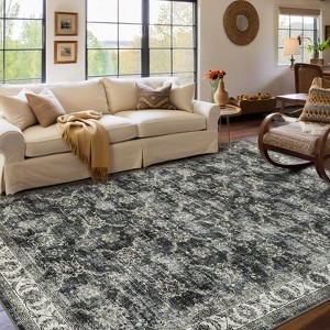 Machine Washable Vintage Floral Printed Area Rug Non Slip Traditional Distressed Floor Cover Soft Low Pile Indoor Mat for Kitchen Laundry Bedroom - 1 of 4