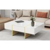 Damerin High Gloss Multi-Tier Square Accent Coffee Tables With Drawers & Golden Legs-White - 4 of 4