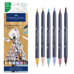 Faber-Castell Goldfaber Sketch Markers Fashion: 6-Piece Art & Craft Tool Set with Waterbrush, Multicolored, Plastic Material - 1 of 4