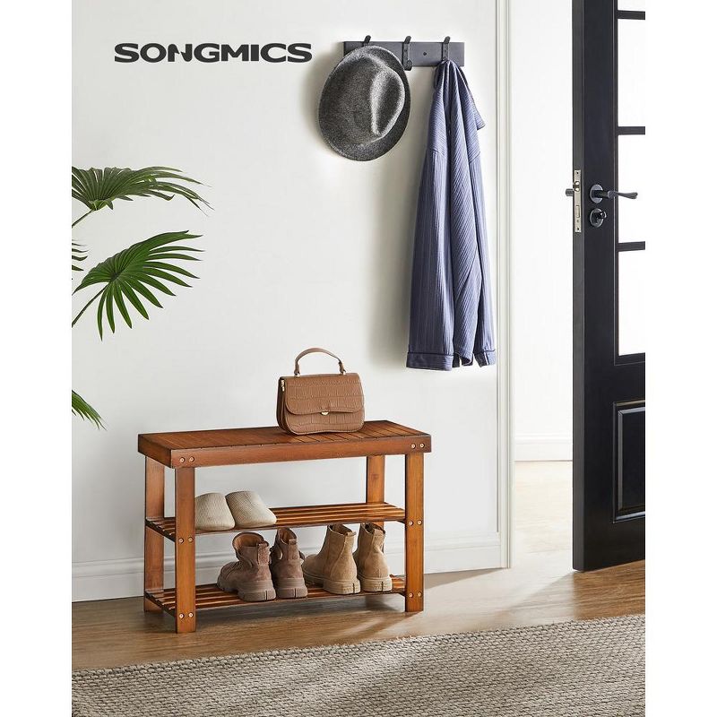 SONGMICS Bamboo Shoe Rack Bench, 3-Tier Shoe Storage Organizer  Shelf  Holder Home Entryway Hallway, 2 of 9