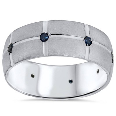 Pompeii3 1/4ct Mens Blue Diamond Hand Carved Wedding Band 14K White Gold 8mm