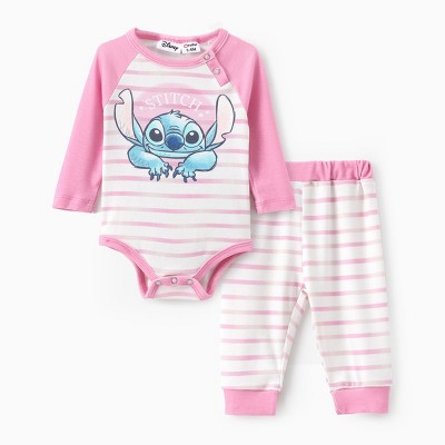 PATPAT Disney Stitch Baby Girls/Boys 2pcs Naia? Character Striped Print Long-sleeve Romper with Pants Set