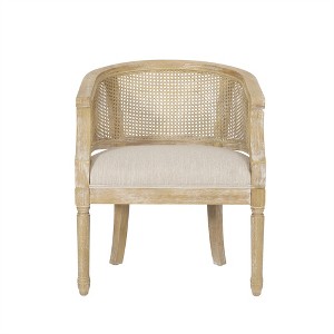 XINGHANZHENXUAN Accent Chair with Cane Webbing, Rubber Wood Frame & Upholstered Seat for Living Room, Bedroom - 1 of 4