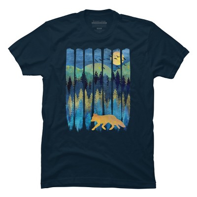 Men's Design By Humans Fox Forest Night By Maryedenoa T-Shirt