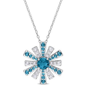 EVERLY JEWELRY | Sterling Silver 2 3/8 CT TGW London Blue Topaz and White Topaz Starburst Pendant with Chain - 18 inch - 1 of 4