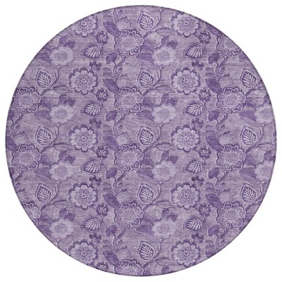 HomeRoots 8' Plum And Purple Round Floral Washable Indoor Outdoor Area Rug