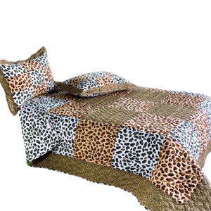 Slickblue Full/Queen, Handmade Reversible Quilted Bedspread with Shams, Quilt Set, Floral/Leopard Pattern, 3 Piece - 1 of 4