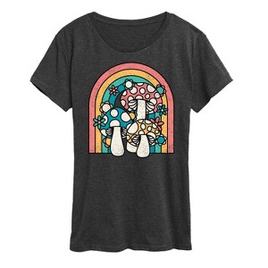 Women's - Instant Message - Retro Mushrooms Rainbow Short Sleeve Graphic T-Shirt - 1 of 4