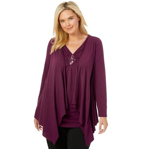 Woman Within Women's Plus Size Layered Look Long Top With Sequined Inset - image 1 of 4