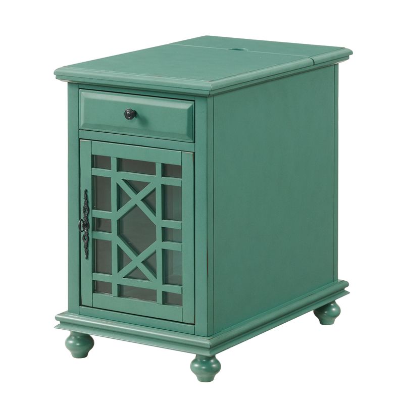 Elegant Chairside Table with Power Antique Teal Green - Martin Svensson Home, 3 of 11