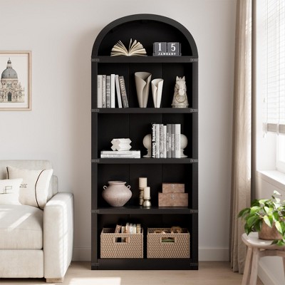 Bookcase 5 Shelf Arched Bookshelf 71.65in Tall Bookcase Farmhouse Display Storage Rack