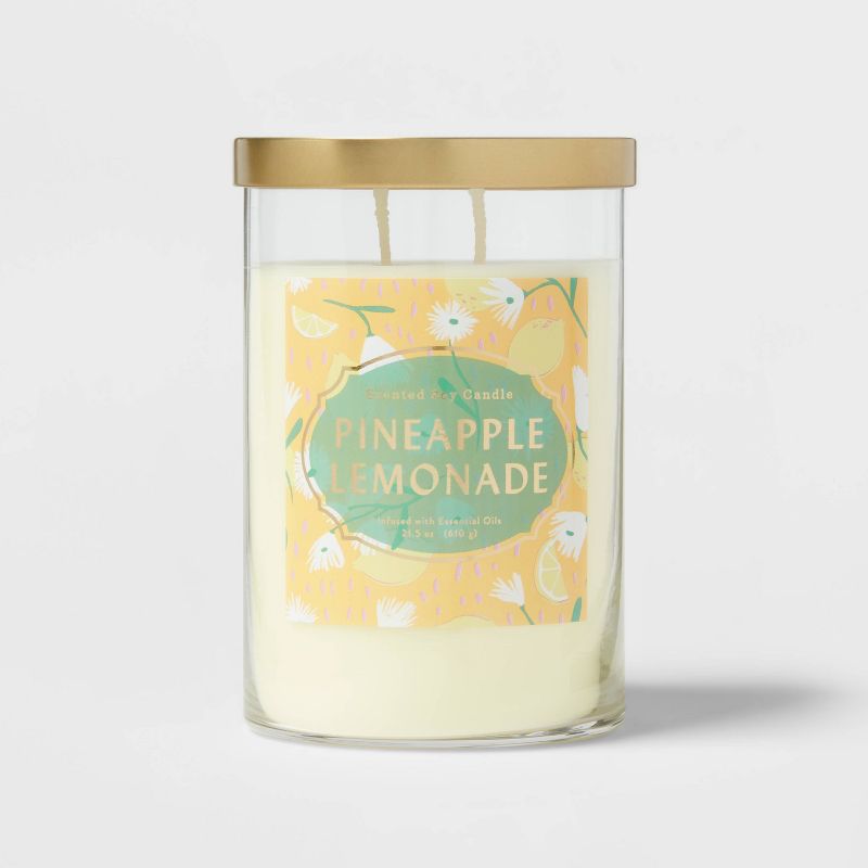 2-Wick Clear Glass Pineapple Lemonade Lidded Jar Candle 21.5oz - Opalhouse&#8482;, 1 of 5