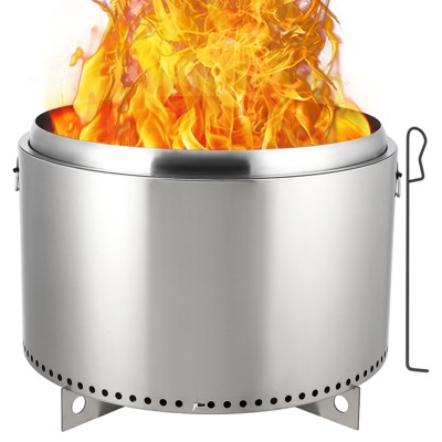27 Inch Stainless Steel Smokeless Outdoor Fire Pit, Burning Wood, Particles,Coal, Removable Stand and Ash Pan