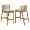 Outdoor Acacia Wood Barstools Set of 4,Rope Woven Backrest Barstools with Cushions,Weather-Resistant Patio Backyard Bar Chairs-Coolbibila - 2 of 4