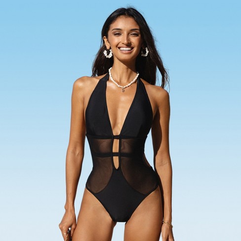 Women's Shirred Tummy-Control Split-Cup Bandeau One-Piece Swimsuit