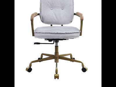 Vintage White Top Grain Leather Swivel Office Chair