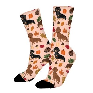 Dachshund Autumn Leaves Women Printed Crew Socks Funny Funky Socks Soft Polyester Novelty Gifts for Artists Men - 1 of 1