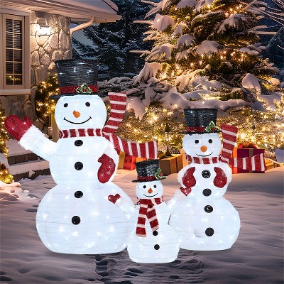 Joyfy Christmas Lights Outdoor, 3 Pcs 3D Collapsible Snowman Yard Lights with 270 LEDs for Garden Outdoor Christmas Decorations, Eve Night Decor