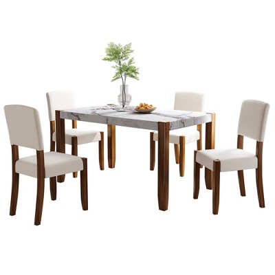 ChicFurnit Dining Sets Modern 5 Piece Dining Table Set with Upholstered Chairs for Dining Room Kitchen, Off White, 37.5"*24.5"*18.5"