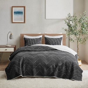 Sapphtopaz Comforter Set Bedding Set Embroidered Chevron Pattern Reversible Quilt Set 3 Piece 1 Quilt, 2 Pillow Shams - 1 of 4