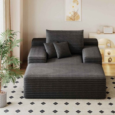 Modern Sofa Bed Lounger, Oversized Chaise with Pillows for Moviebonus Room, Foam Filled Sofa Bed with Plush Corduroy Fabric Cover-Coolbibila