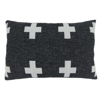 Saro Lifestyle Reversible Plus Sign  Decorative Pillow Cover, Black/White, 16"x23"