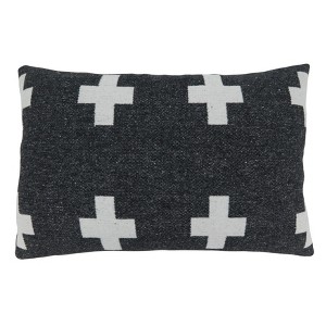 Saro Lifestyle Reversible Plus Sign  Decorative Pillow Cover, Black/White, 16"x23" - 1 of 4