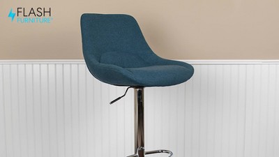 Contemporary Blue Fabric and Chrome Adjustable Swivel Barstool