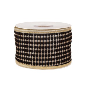 3" Carmel Jacquard Double-Sided Ribbon Black - National Tree Company - 1 of 4