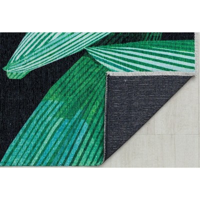 Tropical Bliss Black & Green Palm Synthetic Area Rug 8' x 10'