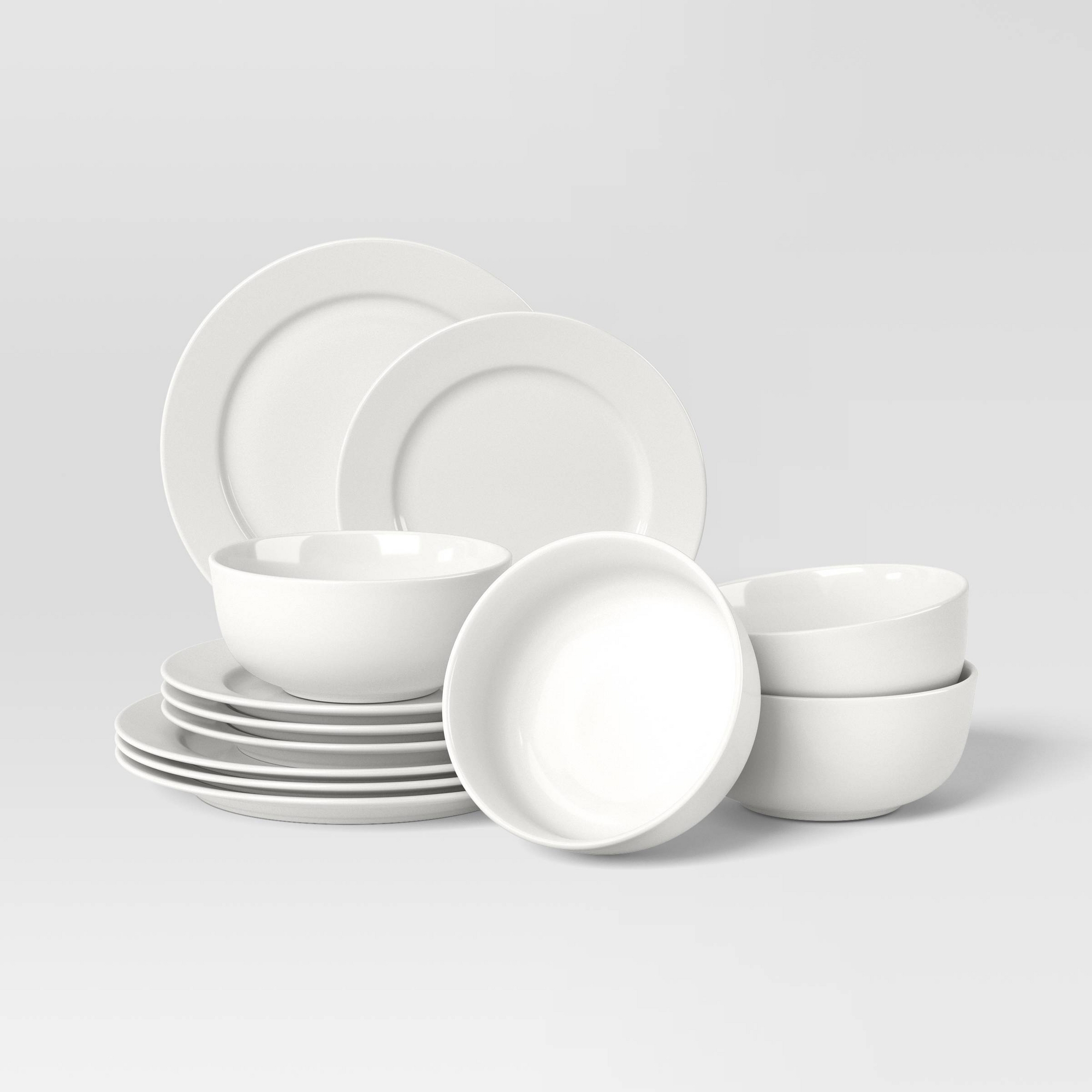 12pc New Porcelain Round Rim Dinnerware Set - Threshold™