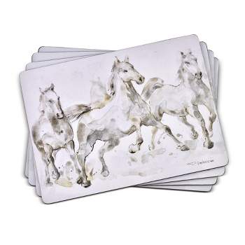 Pimpernel Spirited Horses Placemats, Set of 4, Heat Resistant Cork-Backed Board, Hard Placemat Set for Dining Table, 15.7” x 11.7”