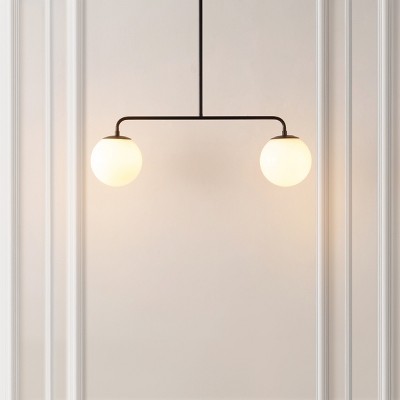Conyer Matte Black Extendable Pendant with White Globe Shades