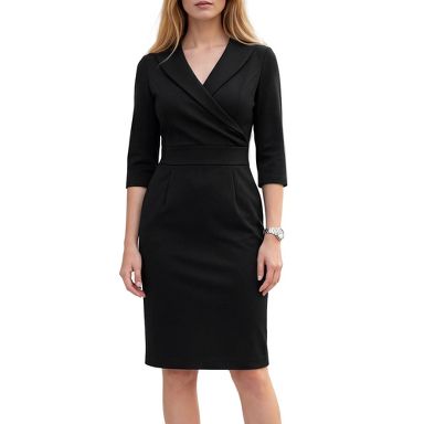 wrap bodycon midi dress INSPIRE CHIC Women's Lapel V Neck 3/4 Sleeve With Pockets Elegant Business Small Black Sentmoon Jean Dress Stylish Ivory Champagne Color:Brown Style 1 A red ruched dress