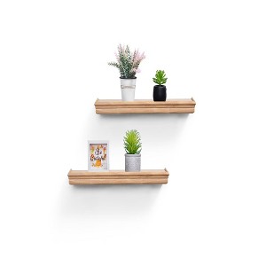 FurnitureR 2 Pack Floating Shelves, Natural Wood Tone MDF Wall Shelves for Home Decor & Storage, Perfect for Bedroom, Living Room, Bathroom, Kitchen - 1 of 4