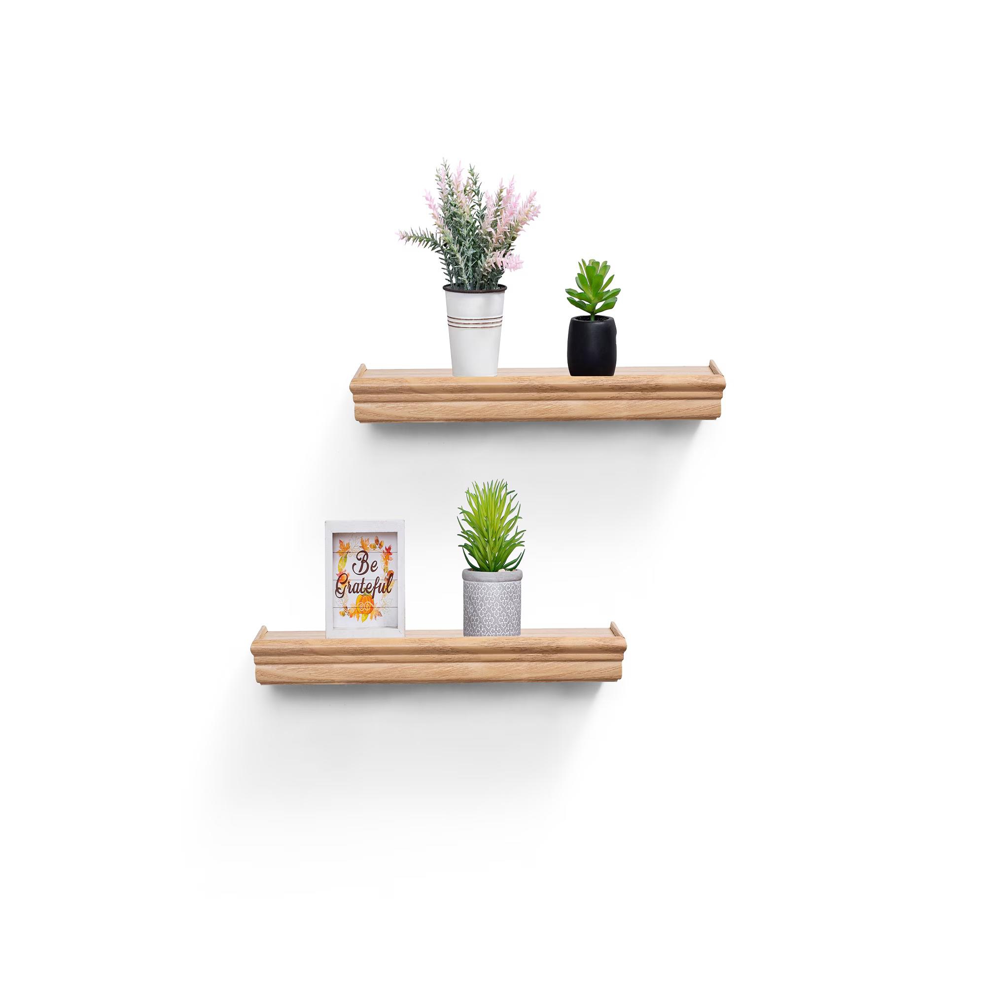 FurnitureR 2 Pack Floating Shelves, Natural Wood Tone MDF Wall Shelves for Home Decor & Storage, Perfect for Bedroom, Living Room, Bathroom, Kitchen