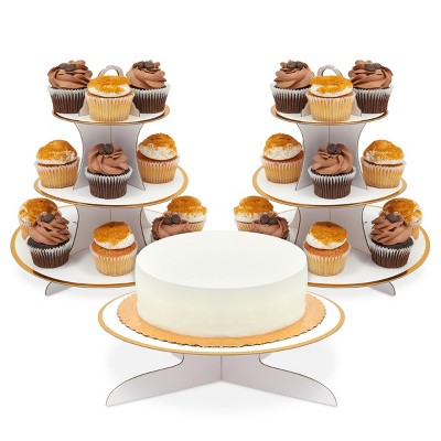 Sparkle and Bash 3 Pack 3-Tier Cardboard Cupcake Stand (12 x 12 in, White)