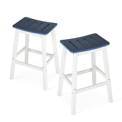 Aoodor Bar Stools Set of 2, 28'' HDPE Counter Height Stools for Patio, Kitchen Island, Bar & Outdoor Use – Durable Weather-Resistant Saddle Stools