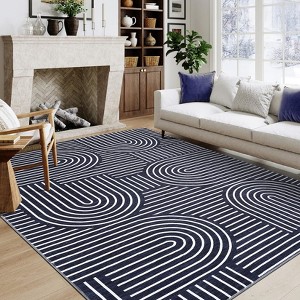 Modern Washable Area Rug, Geometric Pattern Throw Carpet with Non Slip Backing, Low Pile Stain Resistant Floor Carpet for Living Room - 1 of 4